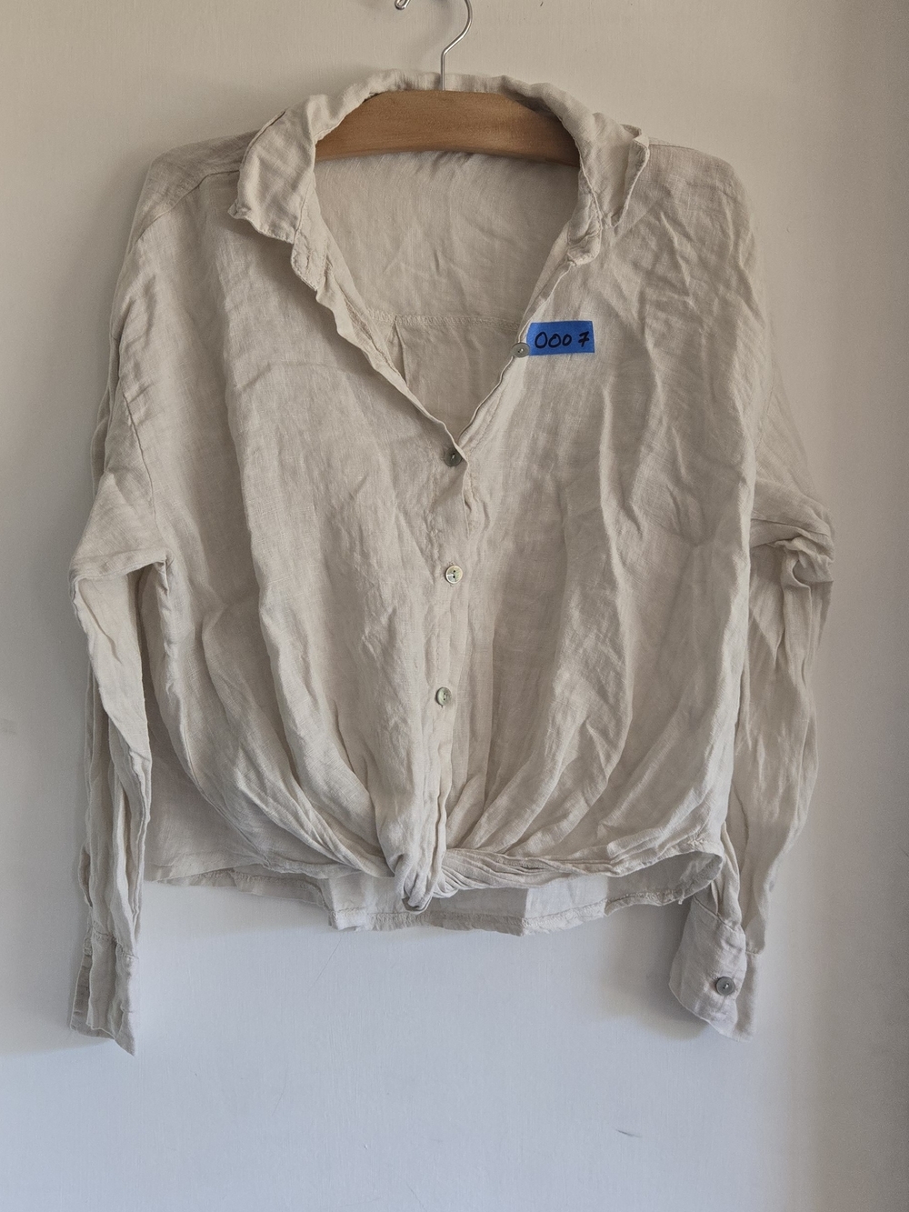 Light Cream Button-Front Linen Blouse